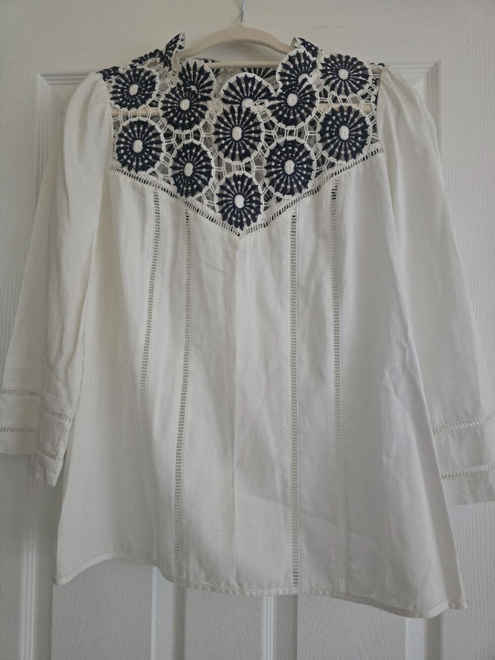 Current Air Blue Crocheted Blouse White Background L NWOT